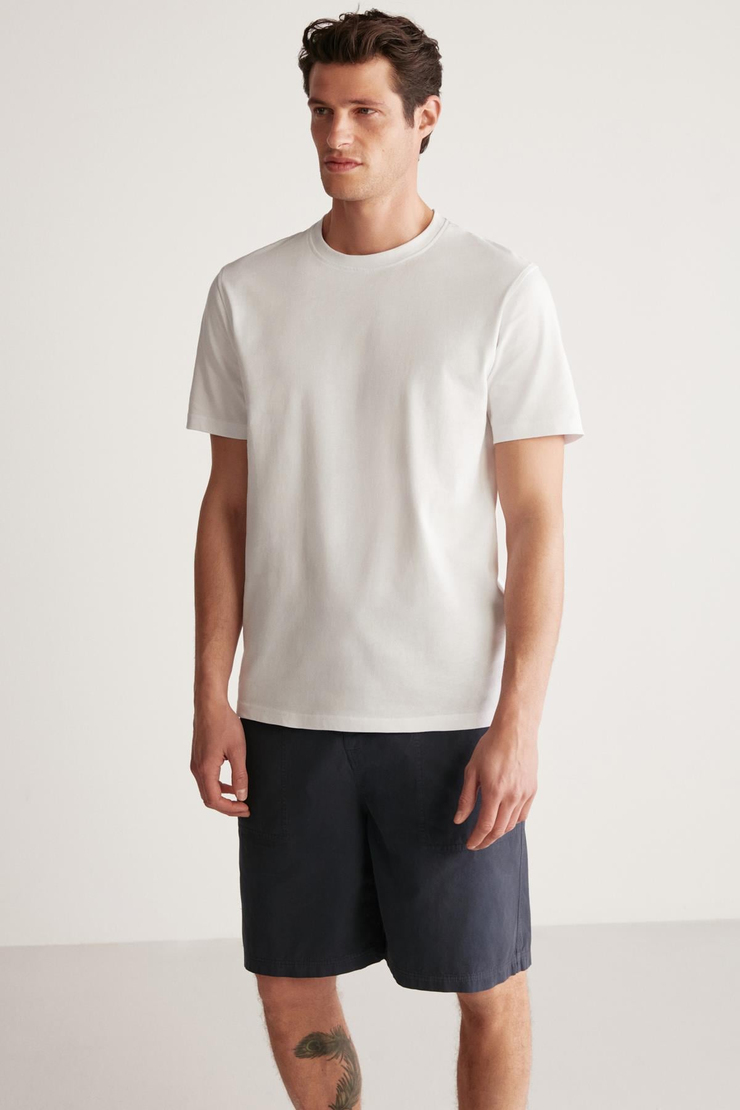 RUDY Erkek %100 Organik Pamuk Nefes Alan İç Göstermeyen Bisiklet Yaka Basic Beyaz T-Shirt