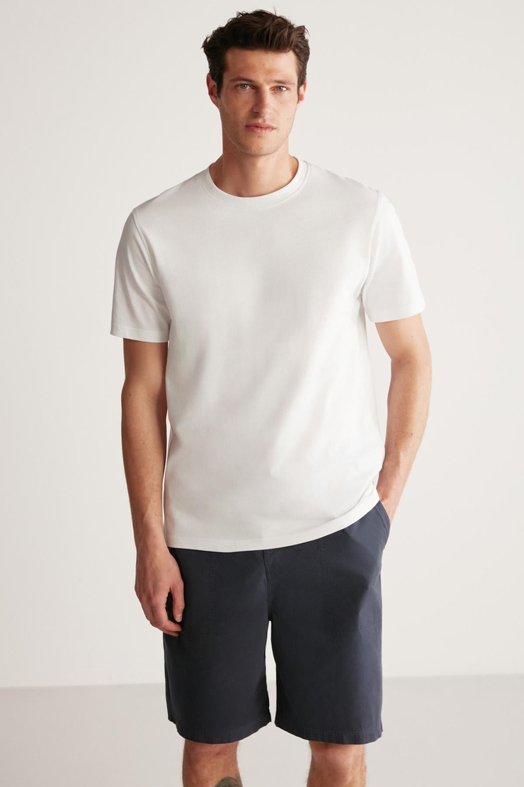 RUDY Erkek %100 Organik Pamuk Nefes Alan İç Göstermeyen Bisiklet Yaka Basic Beyaz T-Shirt