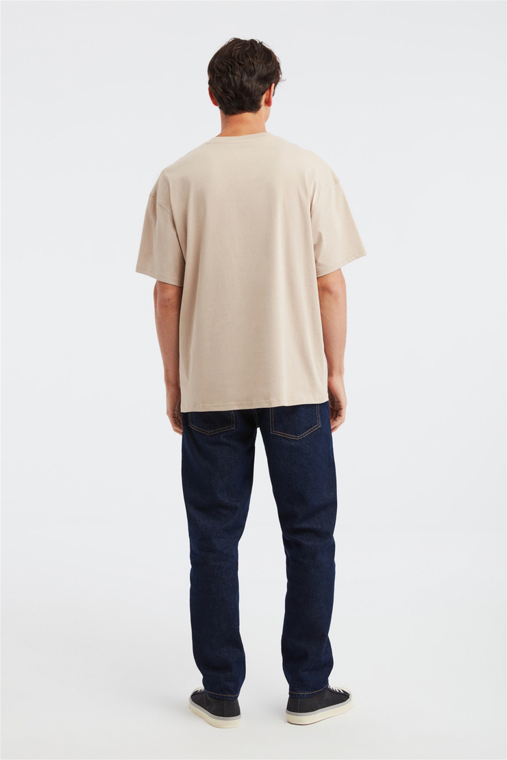 Rules Erkek Ekru Baskılı Yuvarlak Yaka Oversize T-Shirt