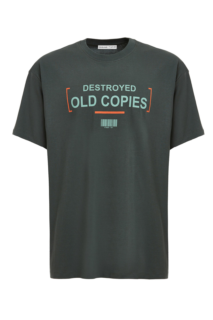 Rules Erkek Yeşil Baskılı Yuvarlak Yaka Oversize T-Shirt