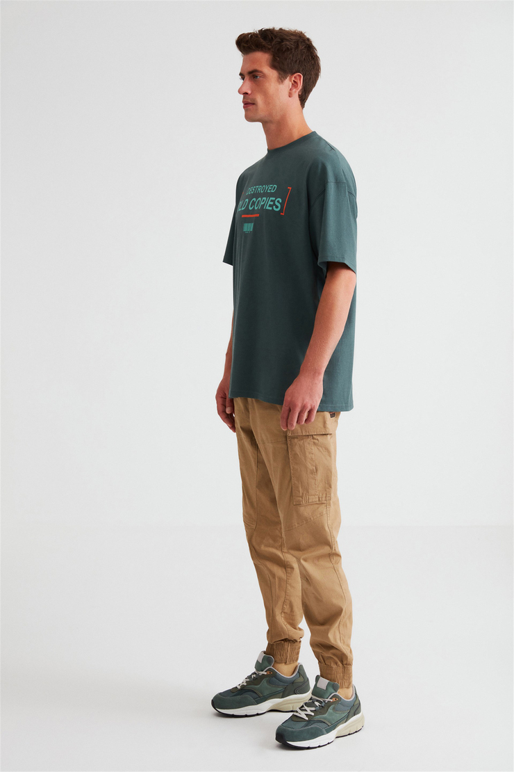 Rules Erkek Yeşil Baskılı Yuvarlak Yaka Oversize T-Shirt