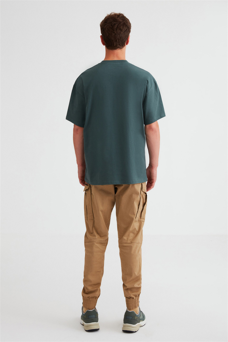 Rules Erkek Yeşil Baskılı Yuvarlak Yaka Oversize T-Shirt