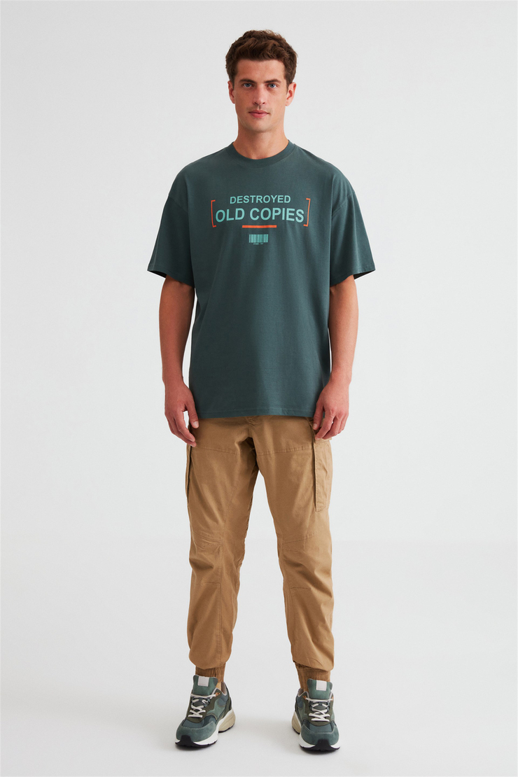 Rules Erkek Yeşil Baskılı Yuvarlak Yaka Oversize T-Shirt