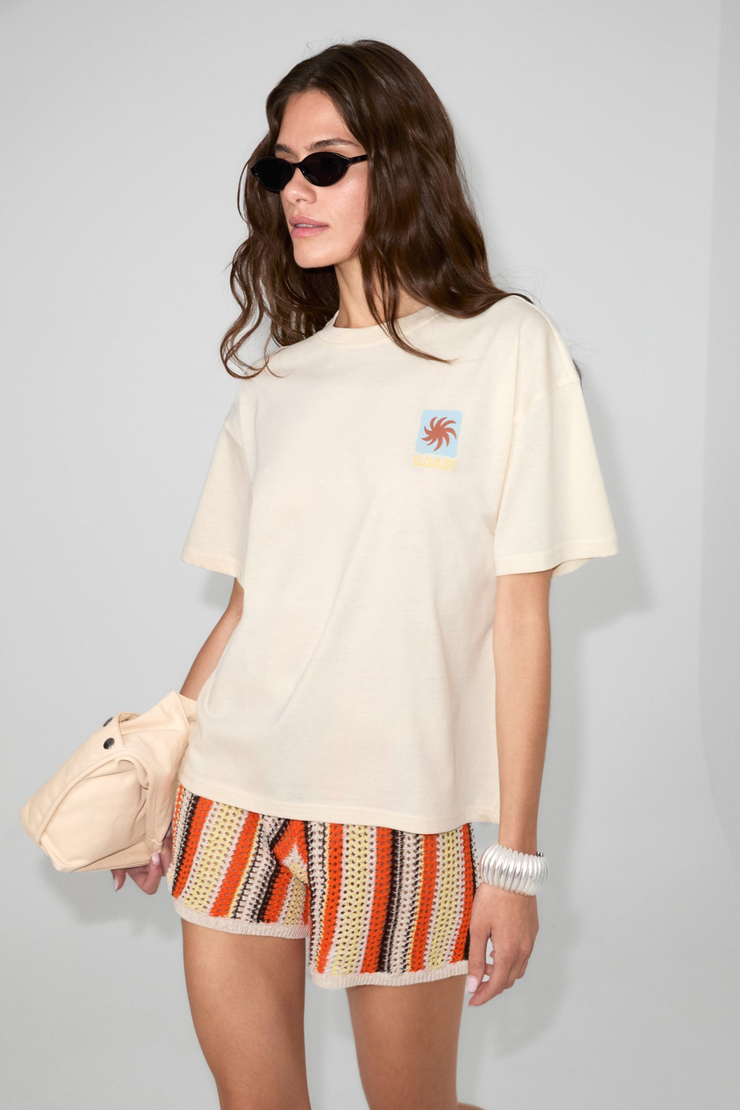 SAHARA Kadın Yumuşak Ve %100 Organik Pamuklu Baskı Detaylı Vanilya T-Shirt
