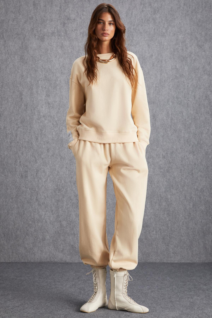 SAHIAN Basic Regular Krem Tekli Sweatshirt