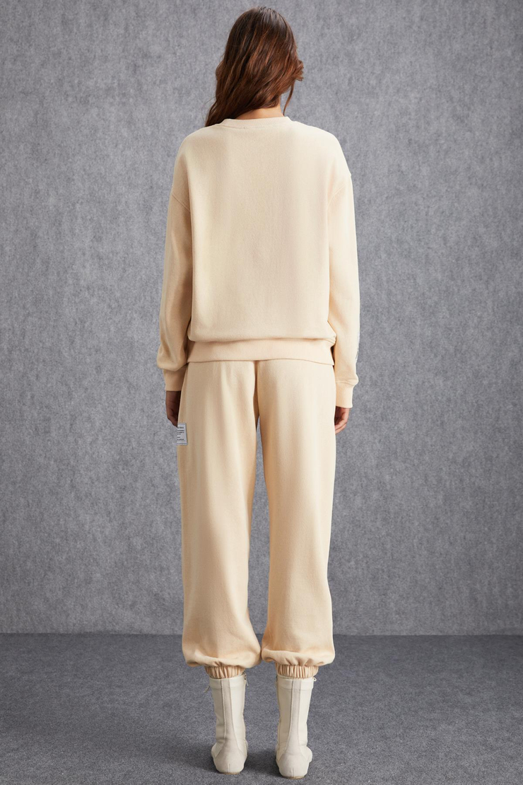 SAHIAN Basic Regular Krem Tekli Sweatshirt