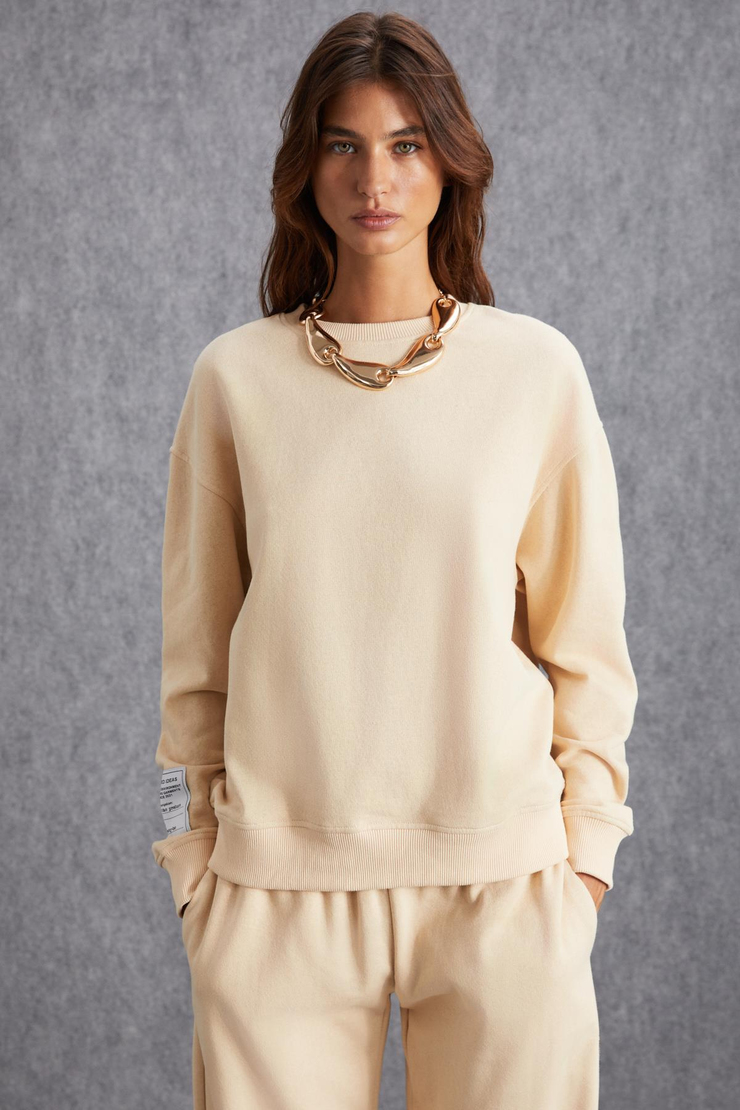 SAHIAN Basic Regular Krem Tekli Sweatshirt