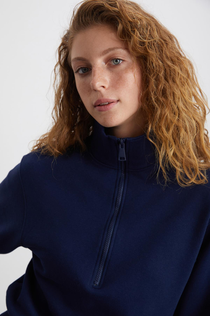 SAILENIS Basic Regular Lacivert Tekli Sweatshirt