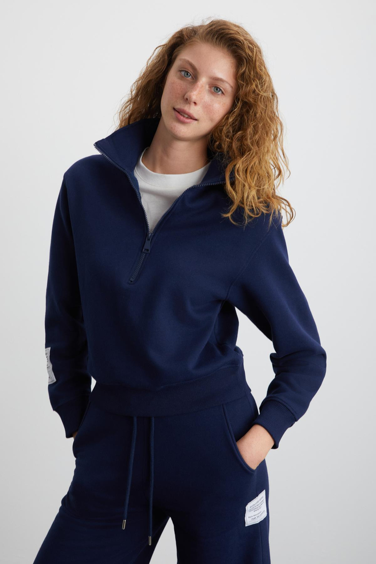 SAILENIS Basic Regular Lacivert Tekli Sweatshirt