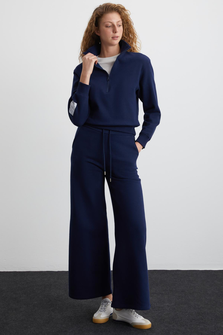 SAILENIS Basic Regular Lacivert Tekli Sweatshirt
