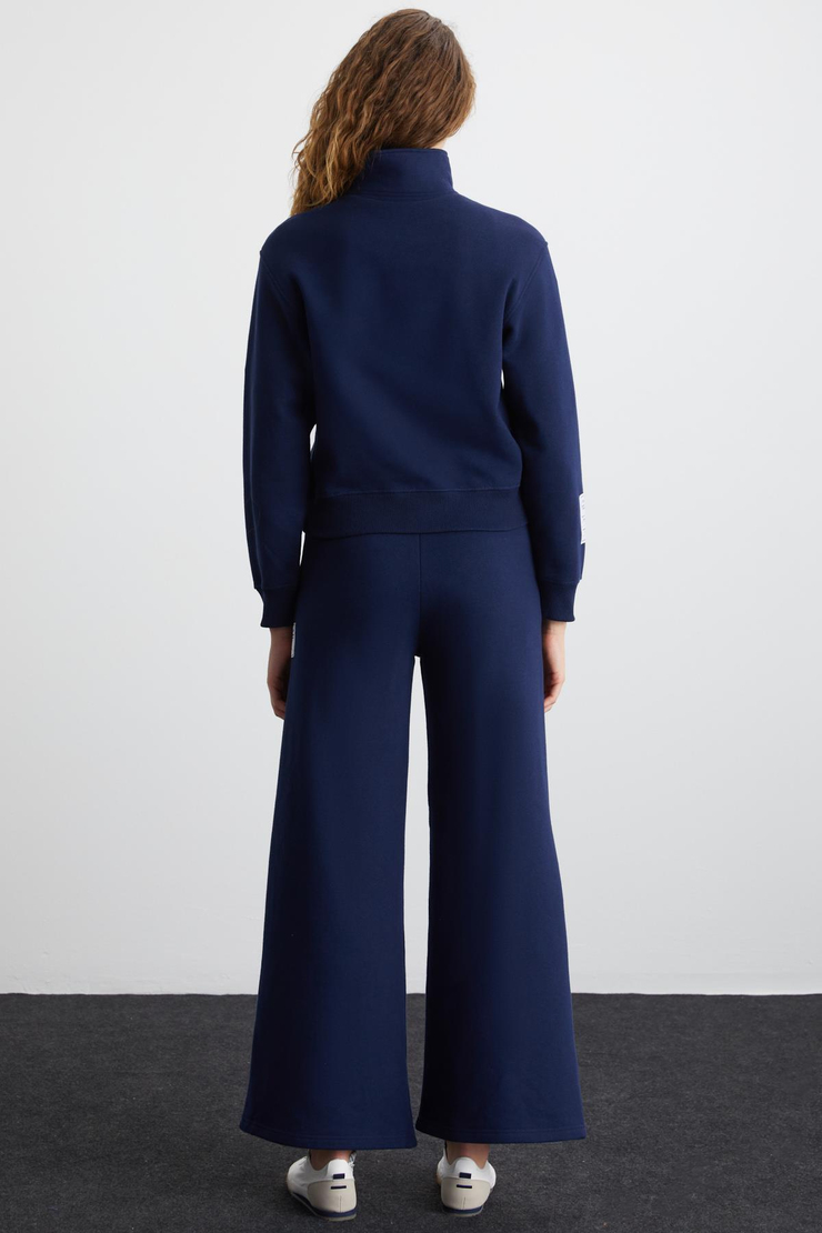 SAILENIS Basic Regular Lacivert Tekli Sweatshirt