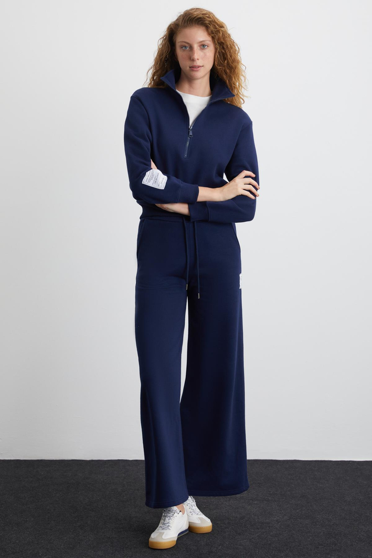 SAILENIS Basic Regular Lacivert Tekli Sweatshirt