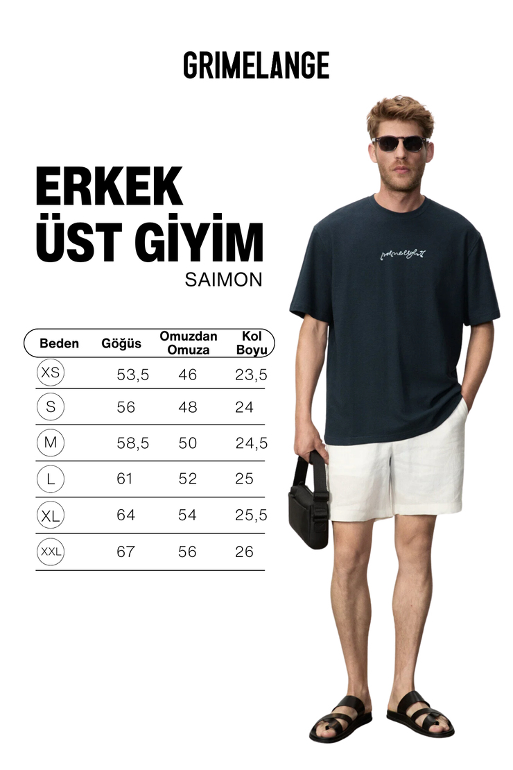 SAIMON Erkek %100 Organik Pamuklu Yuvarlak Yakalı Nakış Detaylı Regular Fit Lacivert T-Shirt