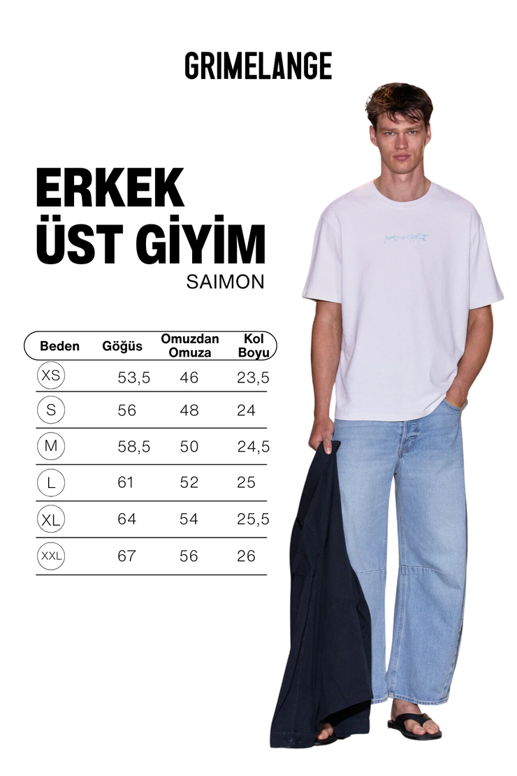 SAIMON Erkek %100 Organik Pamuklu Yuvarlak Yakalı Nakış Detaylı Regular Fit Ekru T-Shirt