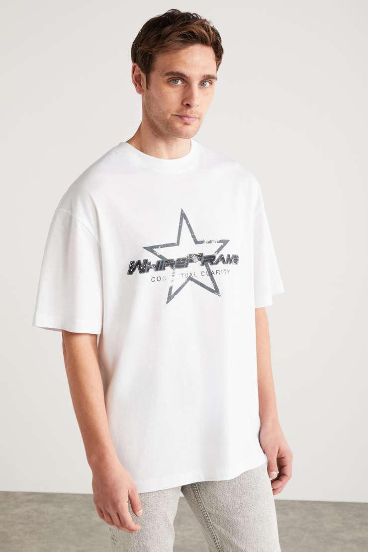 SAKURA Basic Oversize Beyaz Tekli T-Shirt