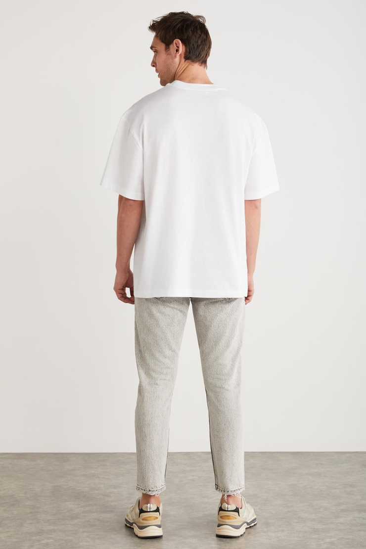 SAKURA Basic Oversize Beyaz Tekli T-Shirt