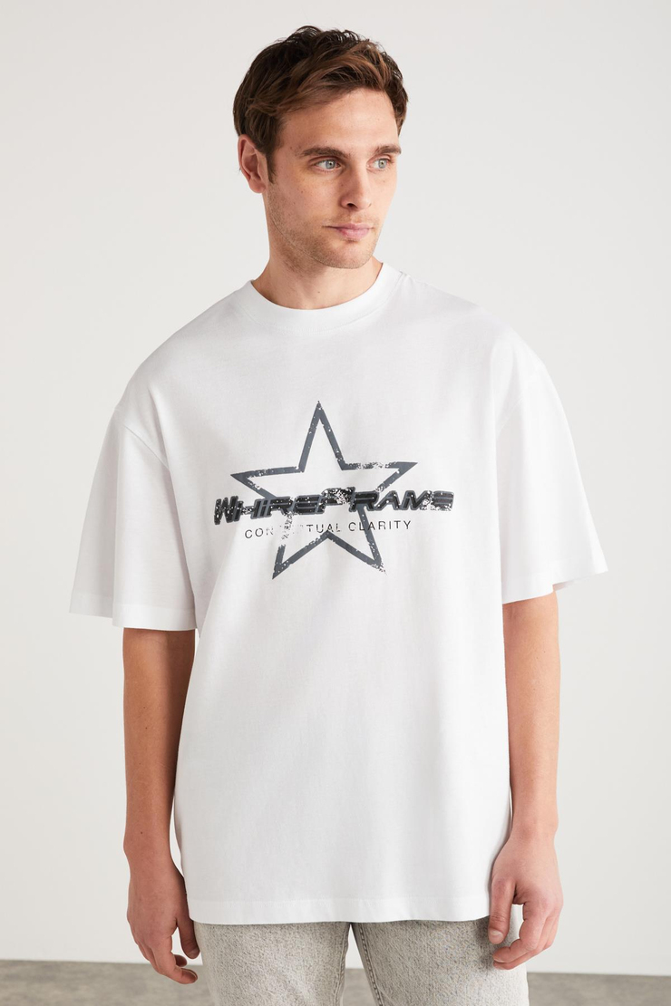 SAKURA Basic Oversize Beyaz Tekli T-Shirt