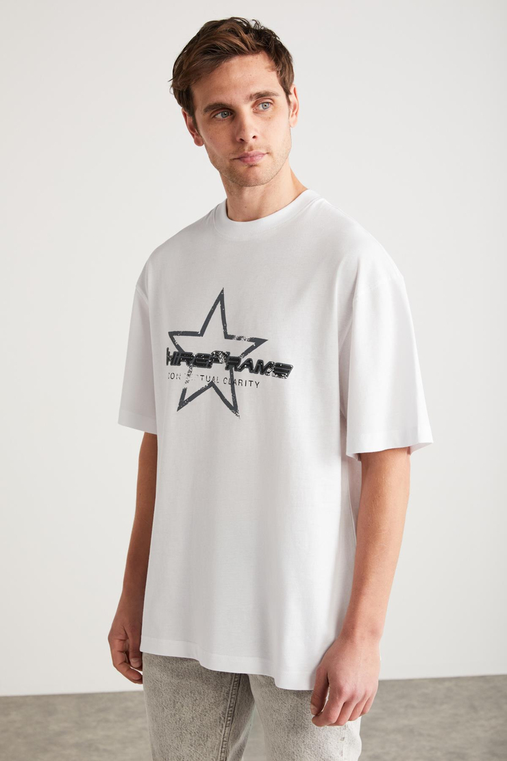 SAKURA Basic Oversize Beyaz Tekli T-Shirt