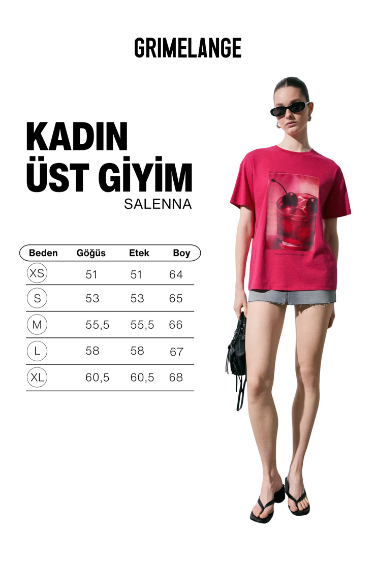 SALENNA Kadın Yumuşak Kumaşlı Baskı Detaylı Regular Fit Fuşya T-Shirt