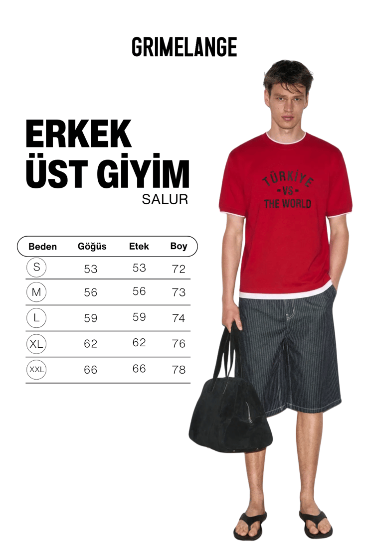 SALUR Erkek %100 Organik Pamuklu Kontrast Garnili Dünya Kupasına Özel Baskılı Kırmızı T-Shirt