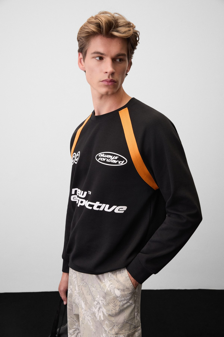 SALVATORE Erkek Kontrast Şeritli Siyah Sweatshirt