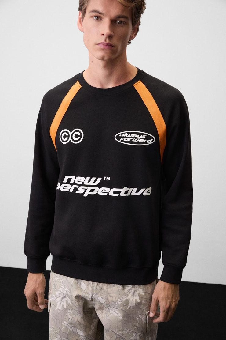SALVATORE Erkek Kontrast Şeritli Siyah Sweatshirt