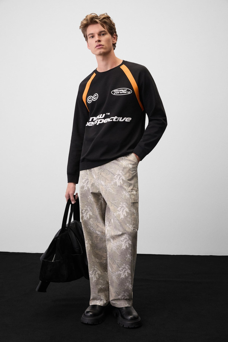 SALVATORE Erkek Kontrast Şeritli Siyah Sweatshirt