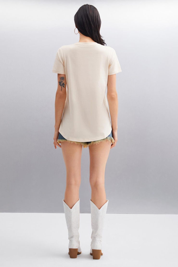 SAMANTHA Basic Comfort Bej Tekli T-Shirt