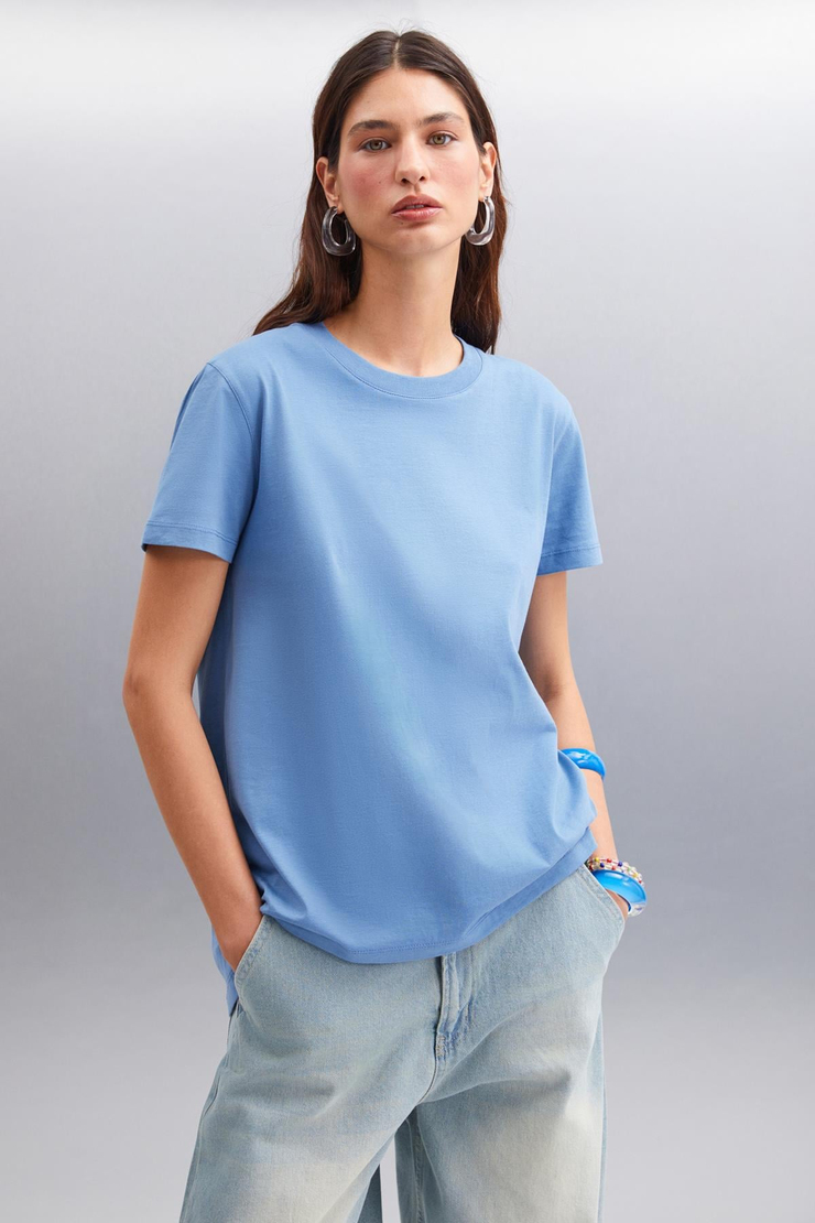 SAMANTHA Basic Comfort İndigo Tekli T-Shirt