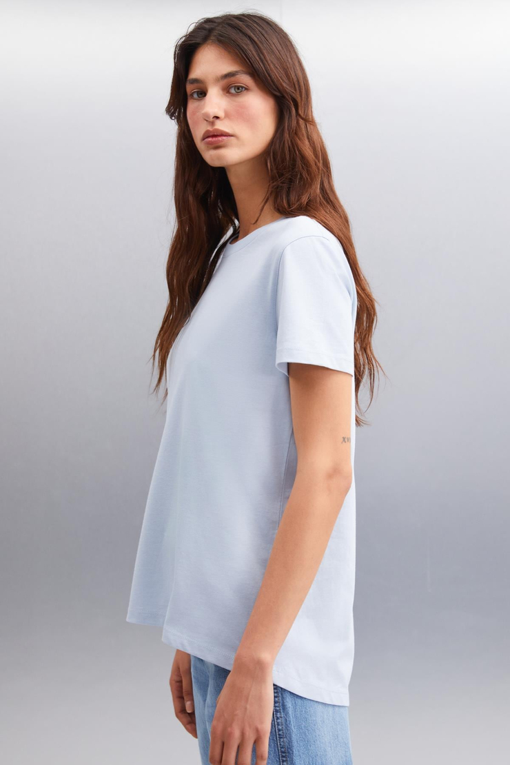 SAMANTHA Basic Comfort Mavi Tekli T-Shirt
