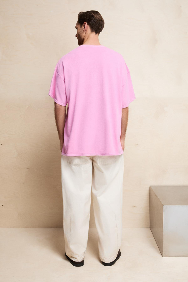 SAMANTHO Erkek Yumuşak Ve Organik Pamuklu Yıkamalı Baskı Detaylı Pembe T-Shirt