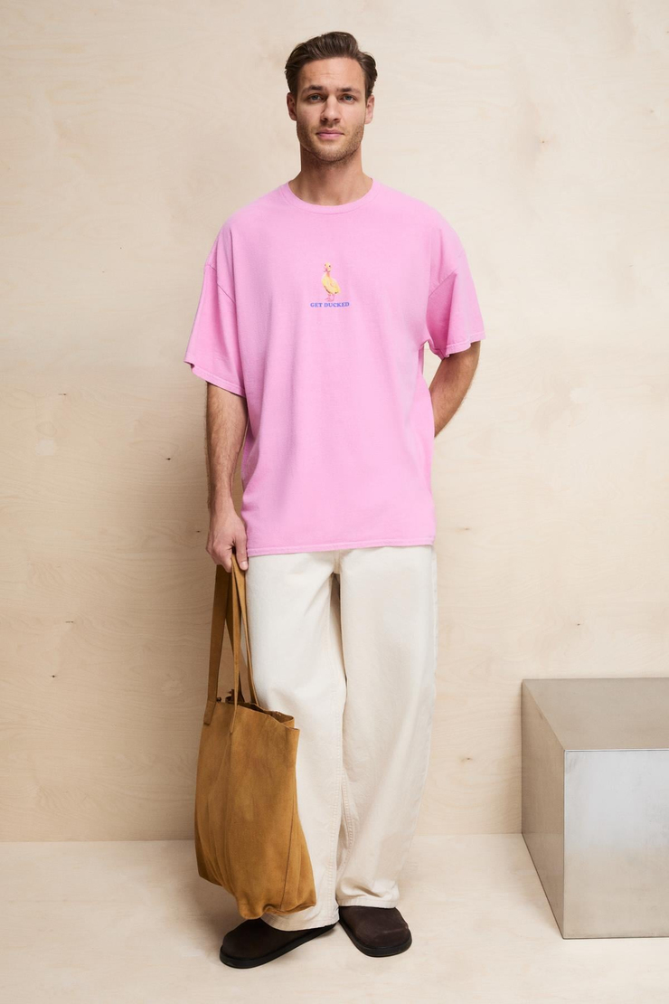 SAMANTHO Erkek Yumuşak Ve Organik Pamuklu Yıkamalı Baskı Detaylı Pembe T-Shirt