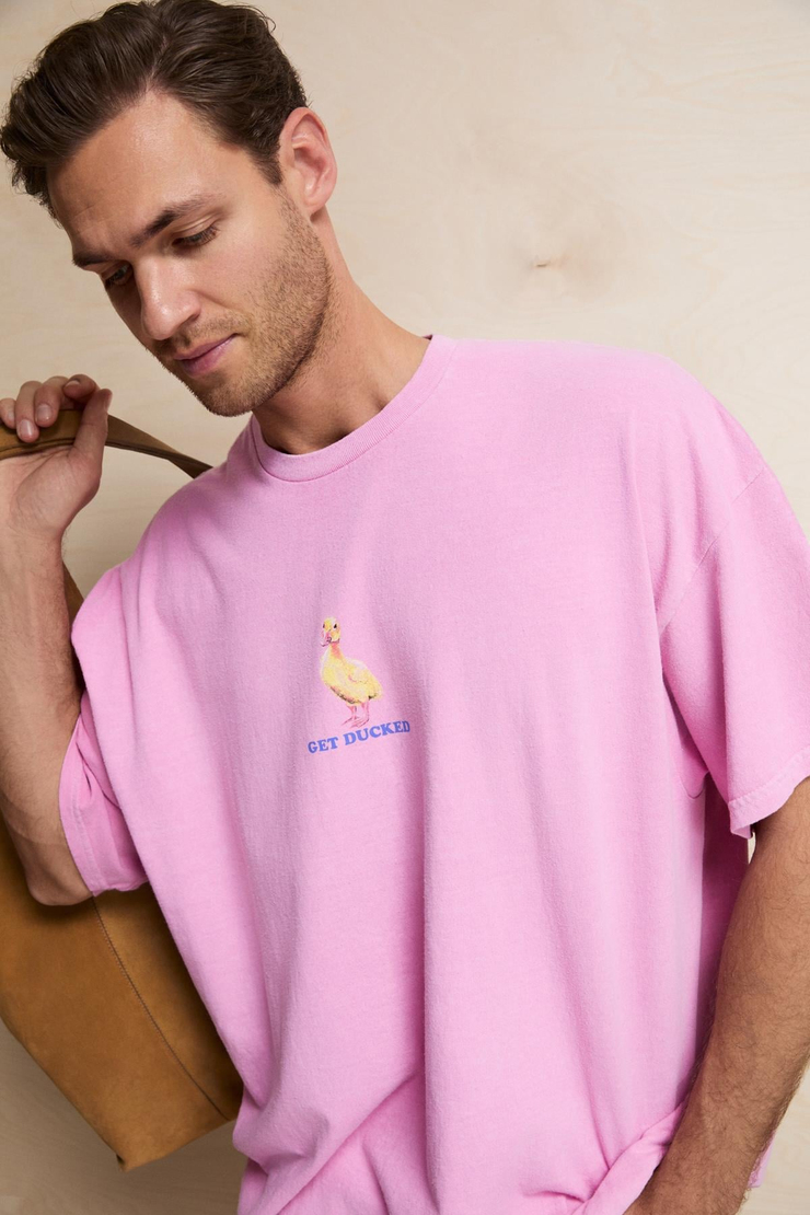 SAMANTHO Erkek Yumuşak Ve Organik Pamuklu Yıkamalı Baskı Detaylı Pembe T-Shirt