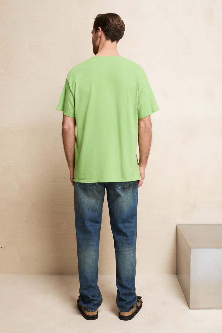 SAMANTHO Erkek Yumuşak Ve Organik Pamuklu Yıkamalı Baskı Detaylı Yeşil T-Shirt
