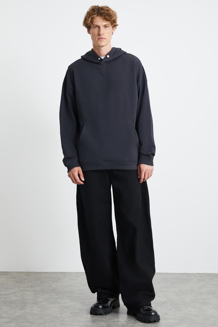 SANDER Regular Relaxed Antrasit Tekli Sweatshirt