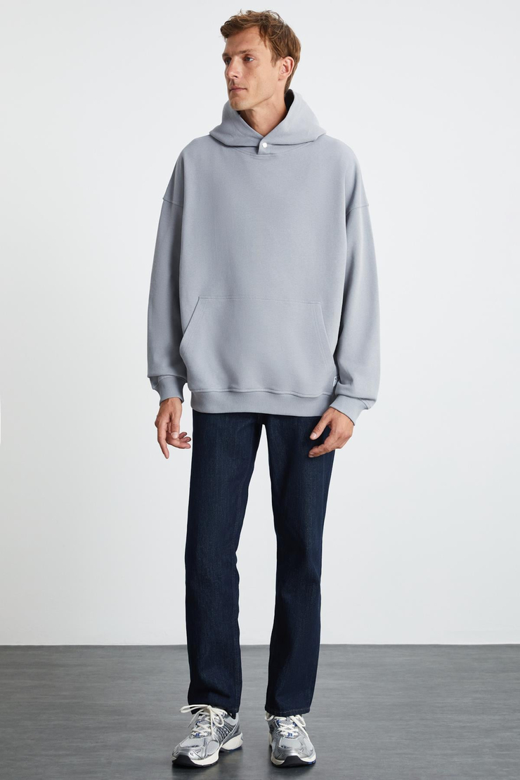 SANDER Regular Relaxed Gri Tekli Sweatshirt