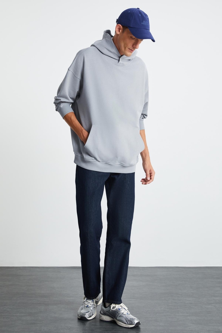 SANDER Regular Relaxed Gri Tekli Sweatshirt