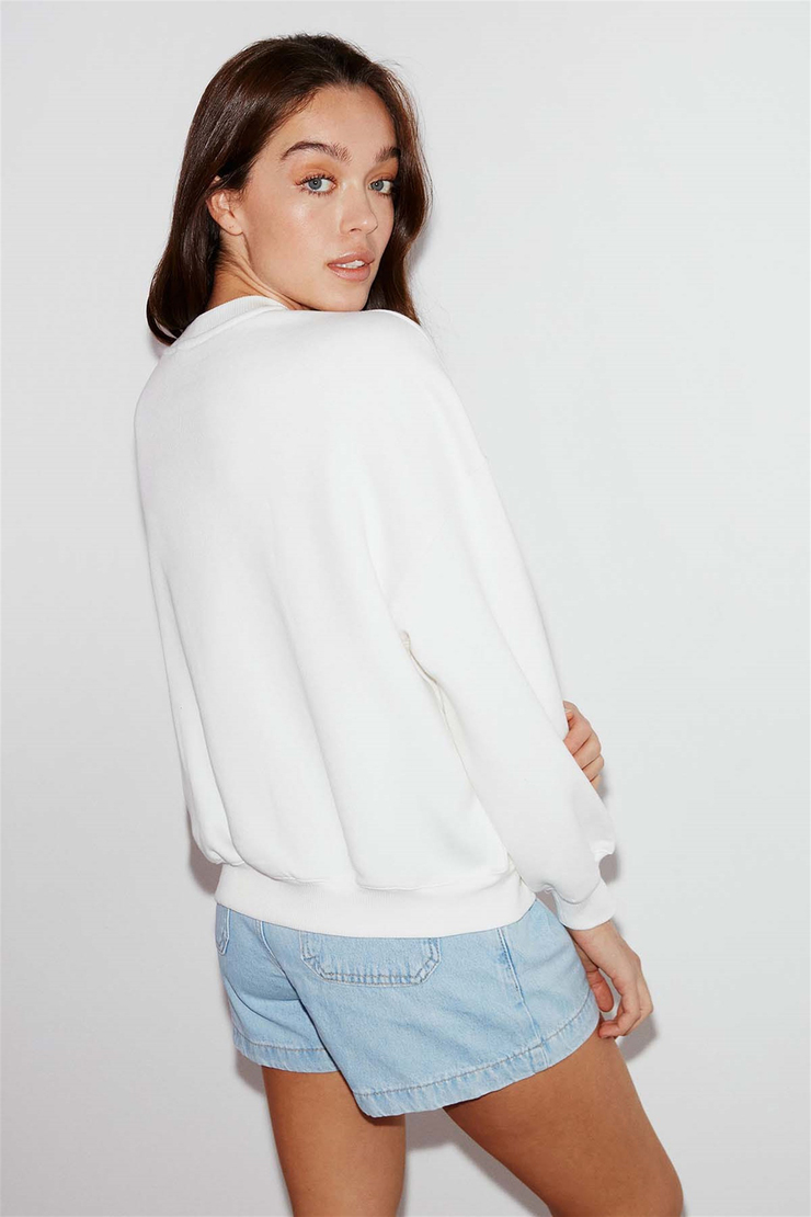 SANNE Örme Oversize Beyaz  Sweatshirt