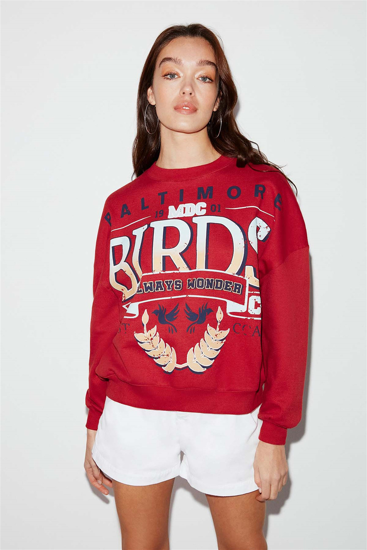 SANNE Örme Oversize Kırmızı  Sweatshirt