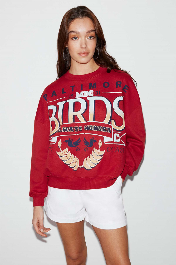 SANNE Örme Oversize Kırmızı  Sweatshirt