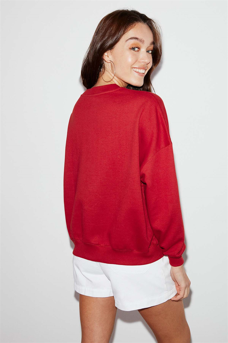 SANNE Örme Oversize Kırmızı  Sweatshirt