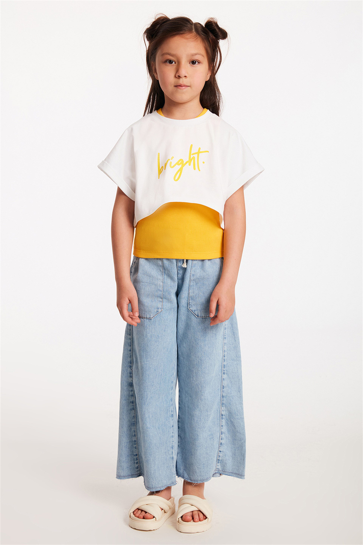SANO Kadın Beyaz Baskılı Yuvarlak Yaka Crop Fit T-Shirt