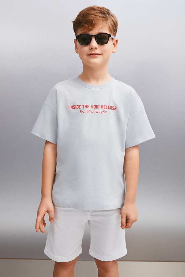 SANTO  Relaxed Gri Tekli T-Shirt