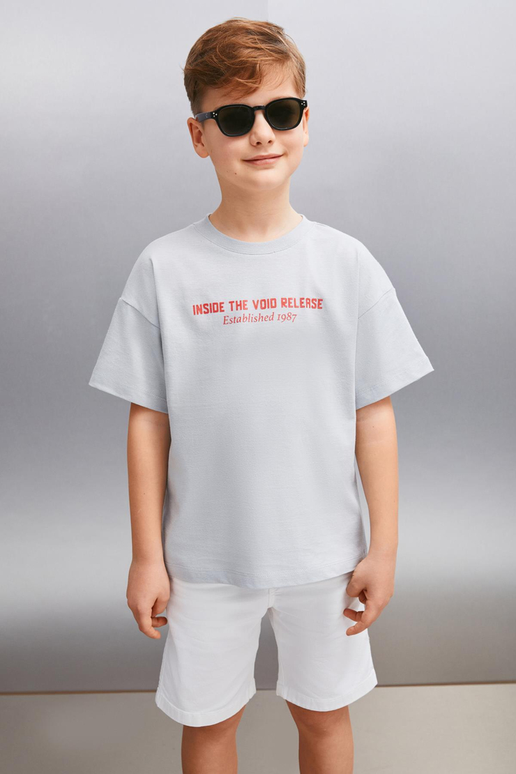 SANTO  Relaxed Gri Tekli T-Shirt