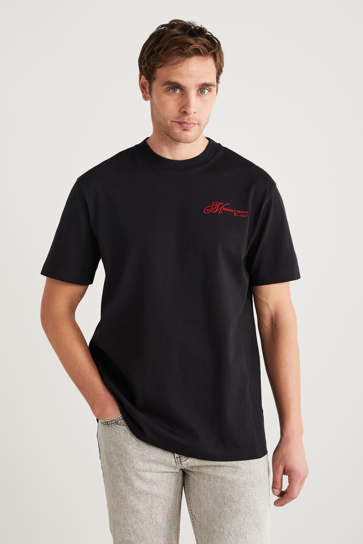 SANTORINI Basic Regular Siyah Tekli T-Shirt