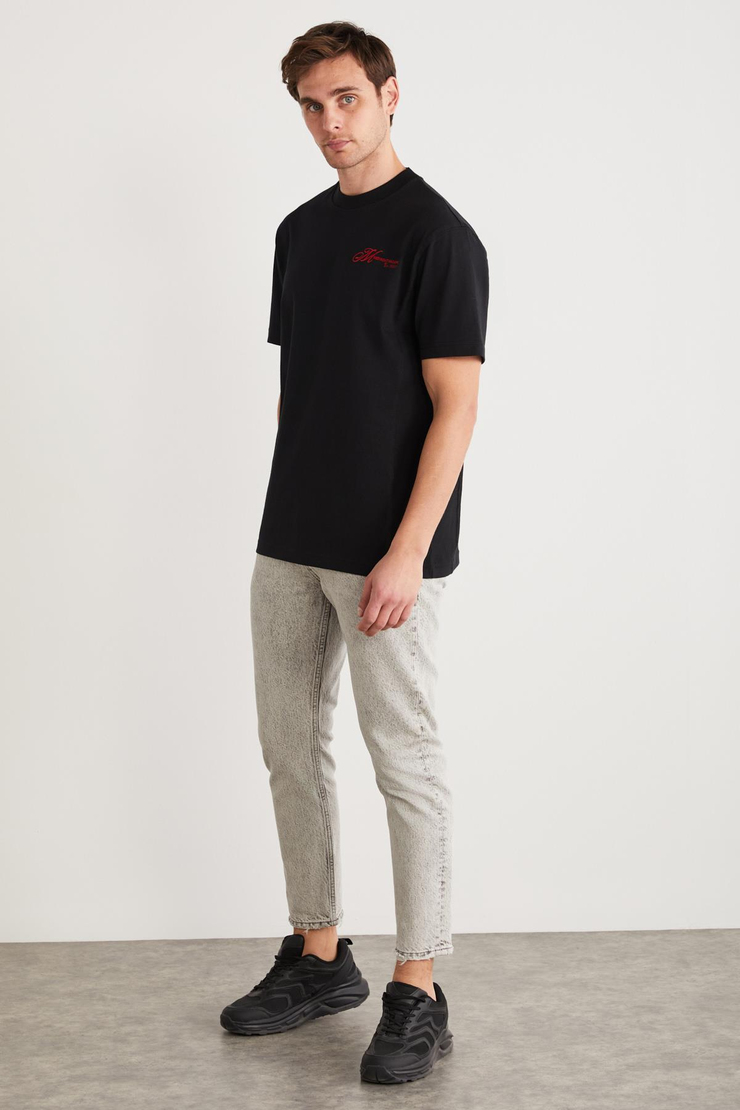 SANTORINI Basic Regular Siyah Tekli T-Shirt
