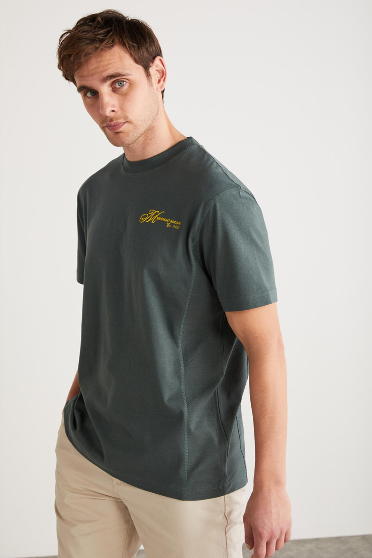 SANTORINI Basic Regular Yeşil Tekli T-Shirt