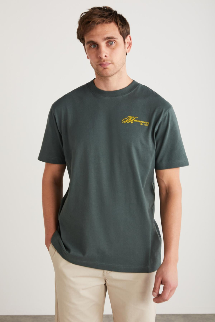 SANTORINI Basic Regular Yeşil Tekli T-Shirt