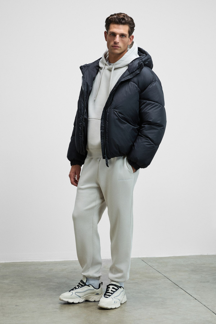 SCARN Erkek Pamuklu İçi Polarlı Nakışlı Kapüşonlu Relaxed Gri Sweatshirt