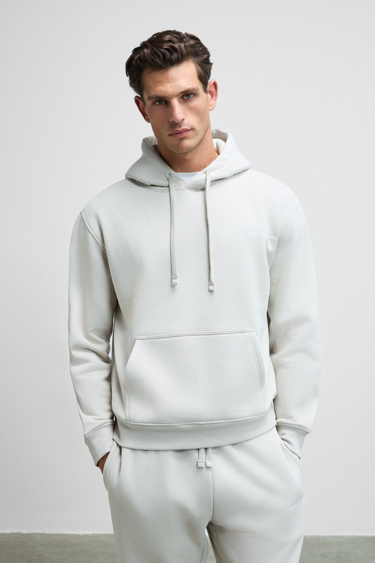 SCARN Erkek Pamuklu İçi Polarlı Nakışlı Kapüşonlu Relaxed Gri Sweatshirt